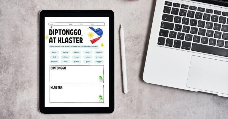 Montessori Filipino Lesson & Worksheet: Diptonggo at Klaster