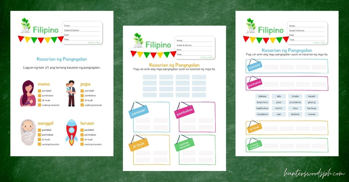 Kasarian ng Pangngalan: Filipino Lesson and Worksheets for Kindergarten