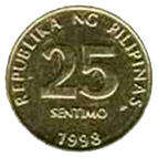 Philippine money 25 centavo coin