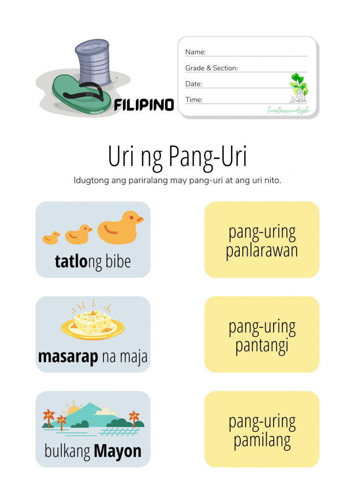 Mga Uri Ng Pang Uri Hunterswoodsph Filipino Worksheets